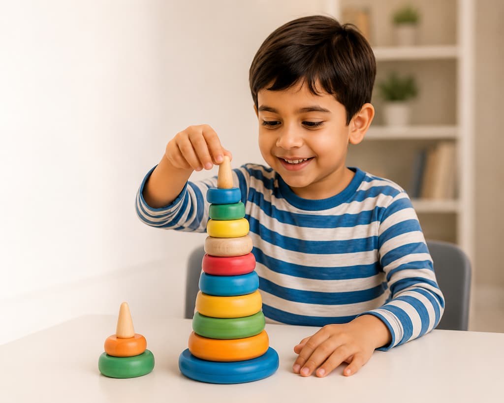 Child engaged in developmental play-based assessment