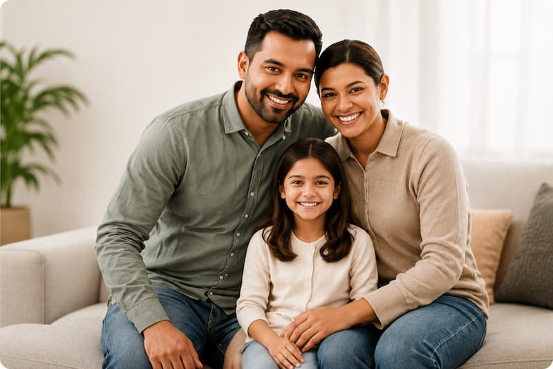 Parents engaged in positive parenting with their child